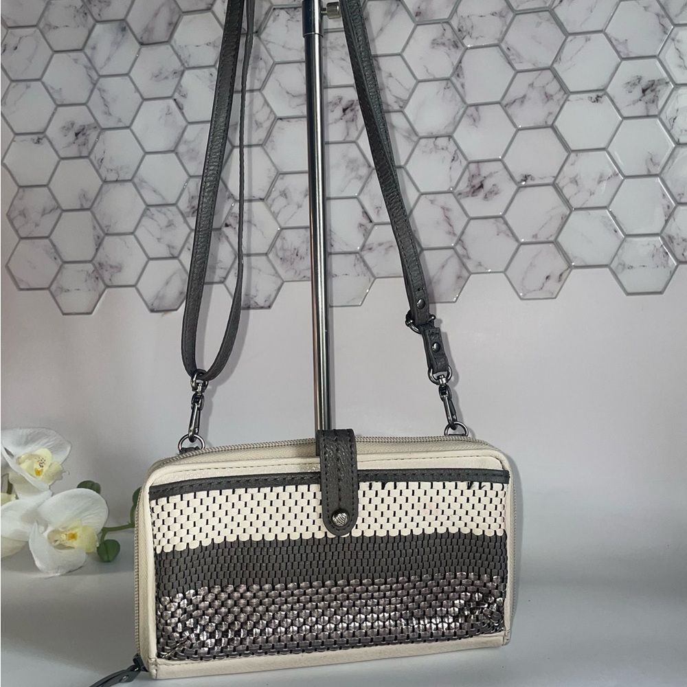 The Sak Gray and Cream Crossbody Bag with Modern Design